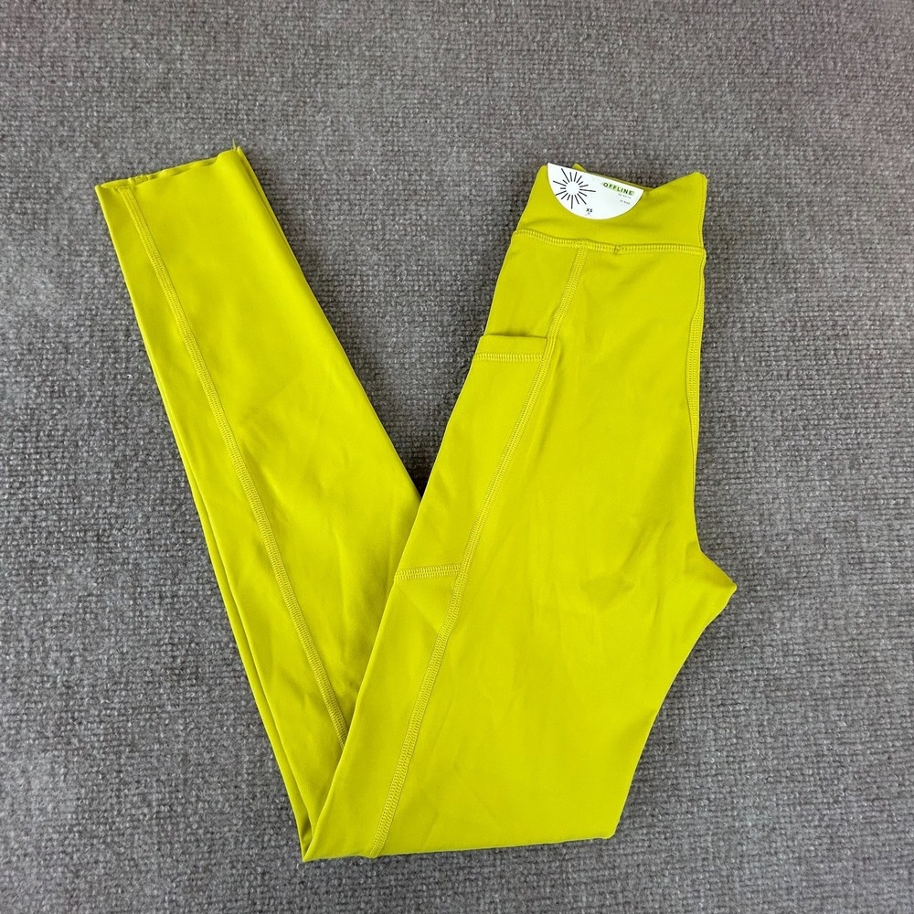 Offline By Aerie Goals High Waisted Legging Womens XS Yellow Stretch Drawstring‎